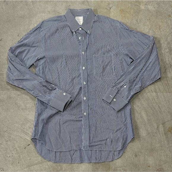 Billy Reid Button Down Dress Shirt Navy Blue Striped Men's Sz Large Fit 2 - Picture 1 of 7